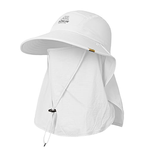 AONIJIE Wide Brim Sun Hat with Face Cover & Neck Flap for Men Women, Fishing Hats UPF 50+ UV Sun Protection - color: C#white