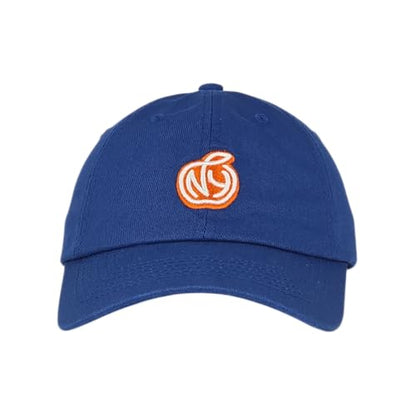 E BY ELIDAN NY Apple Dad Hat, New York Baseball Cap for Women Men - color: Royal Blue With Orange Apple