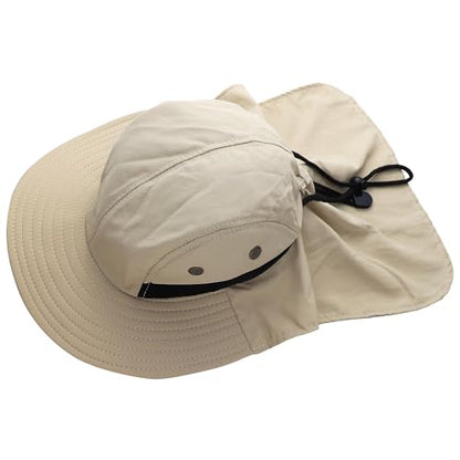 Falari Outdoor Sun Hat, Wide Brim with Neck Flap, Safari Hiking Gardening Fishing Hat - color: Khaki