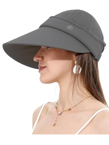 LA CARRIE Women Sun Hats Detachable Wide Brim UV Protection UPF 50+ Summer Beach Visor for Outdoor Sports - color: Dark Gray