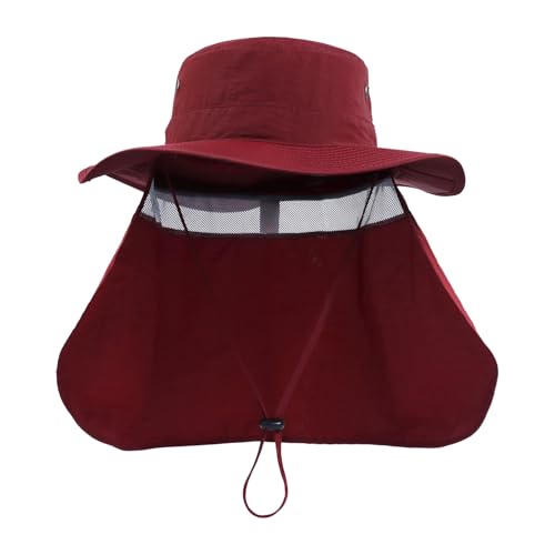 Home Prefer UPF50 Mens Sun Hat with Neck Flap Quick Dry UV Protection Cap Womens Wide Brim Fishing Hat Neck Flap Beach Garden - color: Red