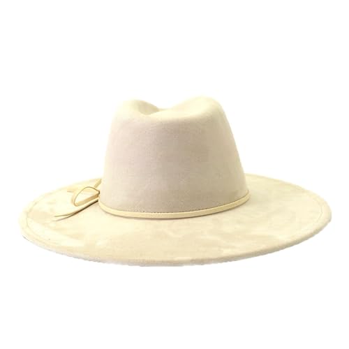 Fedora Hats for Women Man with Big Wide Brim Classic Suede Panama Hat Western Outdoor hat - color: Beige
