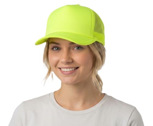 NYFASHION101 Plain Mesh Trucker Hat - Breathable 6-Panel Daily Snapback Cap, Customizable Ideal for DIY Embroidery & Patches - color: Neon Yellow