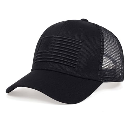 Mens American Flag Trucker Hat Breathable Mesh Baseball Cap Adjustable Low Profile Snapback Hat - color: Black