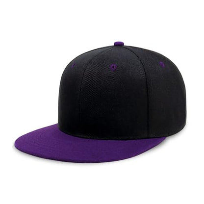 CHOK.LIDS Classic Snapback Flat Bill Hat Blank Adjustable Baseball Cap - color: Black/Purple