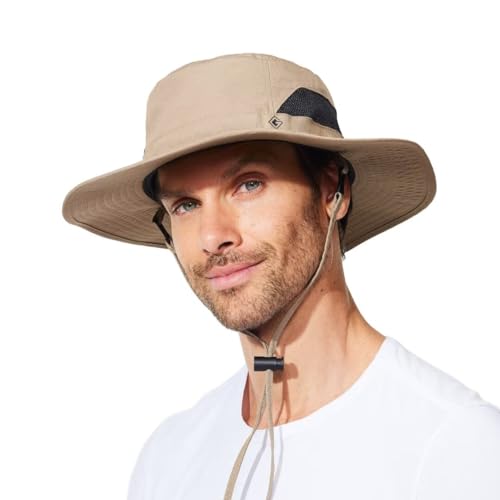 Fishing Hat for Mens Sun Hat Wide Brim Bucket Hat SPF UV Protection XL XXL Large Size Big Head Hiking Beach Safari - color: Khaki/Side Mesh（suitable:62cm-63cm）, size: XX-Large-3X-Large
