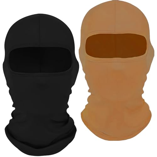 2Pcs Full Face Cover Ski Mask Balaclava Unisex Hood Cap Neck Gaiter UV Protector for Outdoor Sports Snowboard Travel - color: Black and Brown