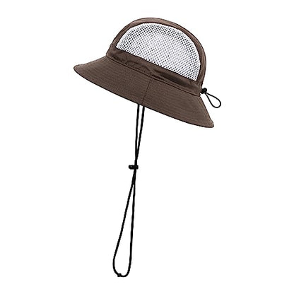 Croogo Mesh Breathable Fishing Hats Sun Hat for Men Women Safari Hat Waterproof Bucket Hats Quick Dry Boonie Hat for Hiking - color: Afh04-brown