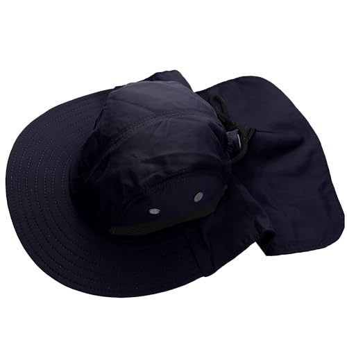 Falari Outdoor Sun Hat, Wide Brim with Neck Flap, Safari Hiking Gardening Fishing Hat - color: Navy