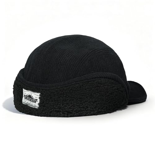 Clakllie Winter Earflaps Hat Short Brim Baseball Cap with Ear Flap Warm Trapper Hat Soft 5 Panel Style Russian Hats - color: Cdus-bsdt2501-black