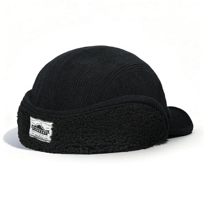 Clakllie Winter Earflaps Hat Short Brim Baseball Cap with Ear Flap Warm Trapper Hat Soft 5 Panel Style Russian Hats - color: Cdus-bsdt2501-black