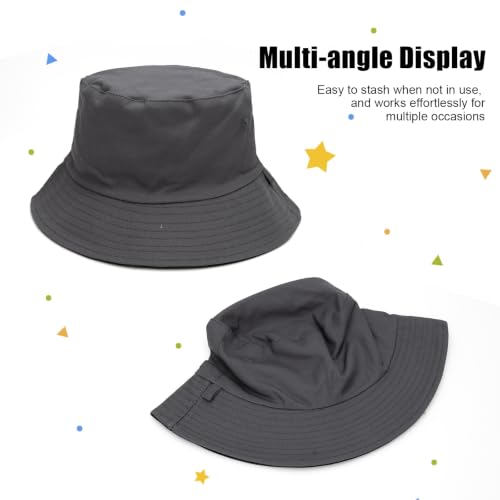 XXL Oversized Reversible Bucket Hat Beach Fisherman Sun Cap with Chin Strap for Women Men - color: Dark Grey Black
