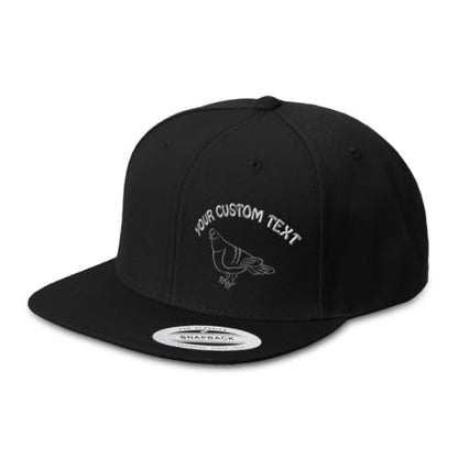 Custom Snapback Hat for Men Flat Bill Left Side Panel Hats Pigeon Bird Style 2Embroidery Embroidered Flat Bill Hat Acrylic - color: Black Personalized Text Here