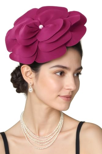 BABEYOND Fascinators Hats for Women Layered Flower Tea Party Derby Hats - color: Rose Red
