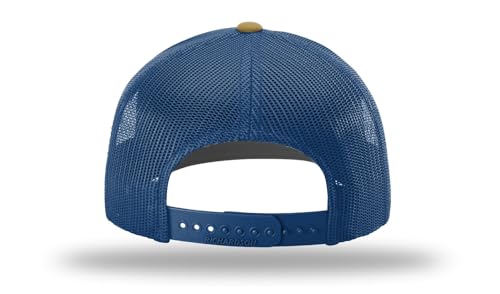 Richardson 112 Trucker Hat - Premium Blank Baseball Cap, Adjustable Snapback Hat - Structured Six Panel Richardson Blank Hats - color: Biscuit/True Blue