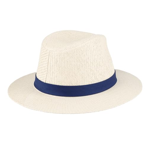 Dockers Men's Straw Fedora and Panama Hat - color: Navy Band, size: Large-X-Large