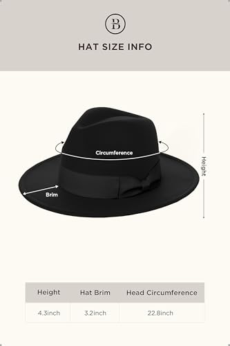 BABEYOND 1920s Fedora Hat for Men Gatsby Wide Brim Hat Felt Panama Cap - color: Black3