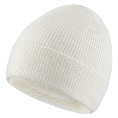 Connectyle Kids Beanie Hat Warm Winter Hats for Boys Girls Fleece Lined Knit Kids Hat for Ages 1-5 - color: White