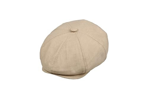 8 Panel Newsboy Cap – Linen Blend with 100% Cotton Lining - color: Camel, size: Large
