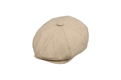 8 Panel Newsboy Cap – Linen Blend with 100% Cotton Lining - color: Camel, size: X-Large