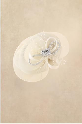 BABEYOND Fascinators Hats for Women Tulle Pillbox Knot Bead Tea Party Hat - color: Beige