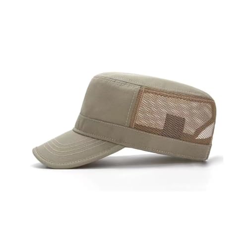 FASHIXD Mesh Military Hat for Men Summer Army Cap Quick Qry Short Bill Hat Cadet Cap - color: Khaki