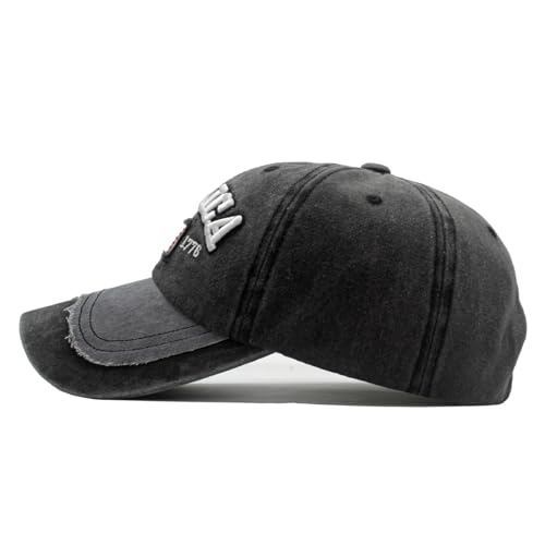 Embroidery American Flag Baseball Cap for Men Women Vintage Washed Distressed Cotton Adjustable USA Dad Hat - color: Black