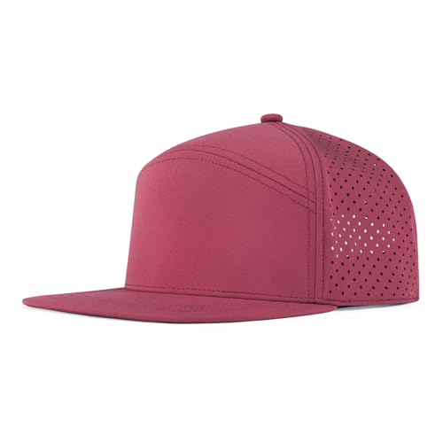 FEINION Men Laser Mesh Flat Brim Snapback Baseball Cap - color: Burgundy