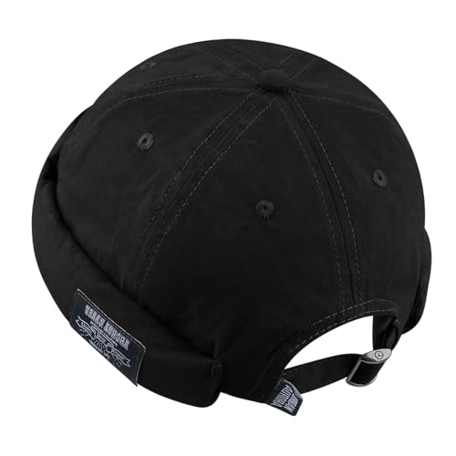 Croogo Cotton Brimless Hat for Men Rolled Cuff Docker Cap Casual Worker Hat - color: Gd30-black