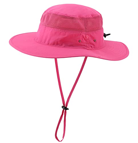 Connectyle UPF 50+ Wide Brim Sun Hat for Men Breathable Cowboy Boonie Hats Outdoor Bucket Hat for Fishing Hiking Safari - color: Rose Red