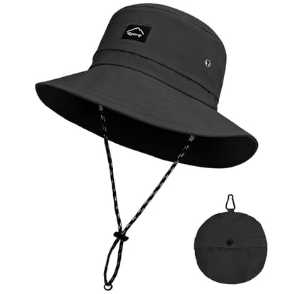 ZOORON Sun Bucket Hats for Women Men UPF 50+Packable Fishing Hats Quick Dry Waterproof Hiking Hat with Detachable Chin Strap - color: 1pack-black