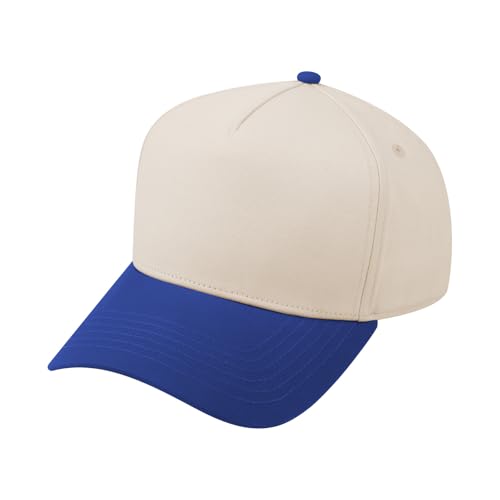 TOPTIE 5 Panel Trucker Hat Snapback Adjustable Cotton Sun Cap for Men - color: Royal Blue Beige
