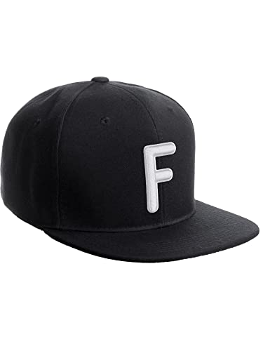Daxton Classic Snapback 3D Alphabet A to Z Numbers Embroidered Initials Letters Flat Bill Cap - color: Black, style: Letter-f