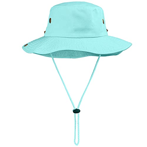 Wide Brim Hiking Fishing Safari Boonie Bucket Hats 100% Cotton UV Sun Protection for Men Women Outdoor Activities - color: Aqua, size: Small-Medium