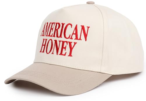 D&Y Retro 2-Tone Canvas Baseball Cap for Women - Funny Embroidered Distressed Snapback, Adjustable Cotton Dad Hat - color: American Honey-beige