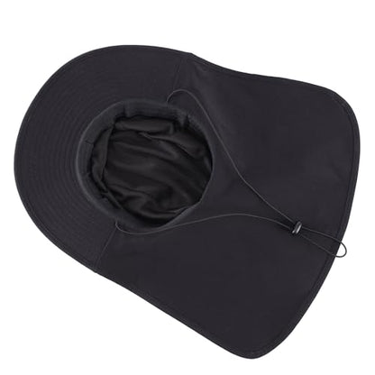 Connectyle UPF 50+ Wide Brim Sun Hat for Men Women Outdoor UV Protection Fishing Hat with Neck Flap Cover Safari Bucket Hats - color: Black