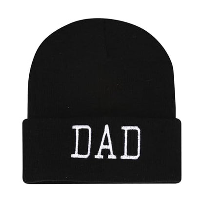 Letter Embroidered Beanie Hat Thanksgiving Gift Cuffed Skull Cap Knit Winter Warm Watch Hats for Women, Men - color: Dad Embroidered Black Hat