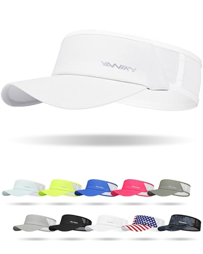 Sports Sun Visor Hats for Women Men Lightweight Breathable Cooling Stretchy Visors Foldable UPF 50+ for Running Tennis Golf - color: White