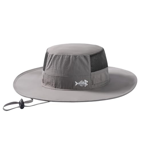 BASSDASH UPF 50+ Fishing Sun Hat Water Resistant Unisex Wide Brim Bucket Boonie Hat for Hiking Camping Safari FH15 - color: Light Grey, size: Large