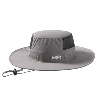 BASSDASH UPF 50+ Fishing Sun Hat Water Resistant Unisex Wide Brim Bucket Boonie Hat for Hiking Camping Safari FH15 - color: Light Grey, size: Large
