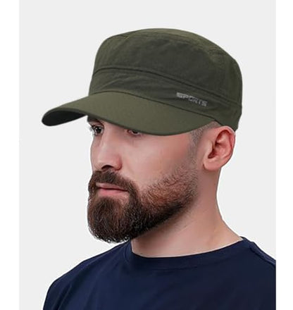 Army Cadet Cap for Men Military Style Flat Top Quick Dry Hat - color: Army Green