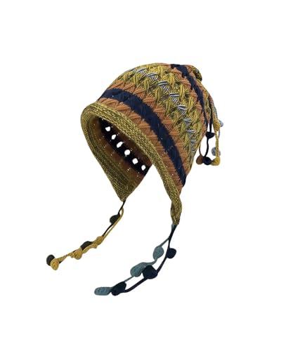 MINGSEECESS Women Girls Knitted Beanie Hat Crochet Braided Knit Warmer Cap Skiing Snowboarding Ear Flap Hats - color: Yellow-orange