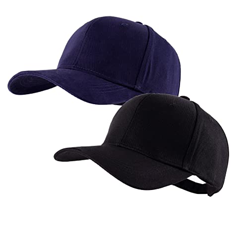 LANGZHEN Unisex Baseball Cap 100% Cotton Fits Men Women Washed Denim Adjustable Dad Hat - color: Structured-navy+structured-black