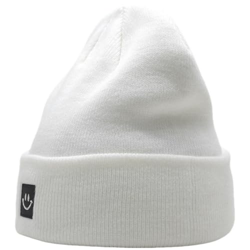 55cube Unisex Winter Beanie Hats Warm Thick Knit Cuffed Skullcaps - color: Solid White