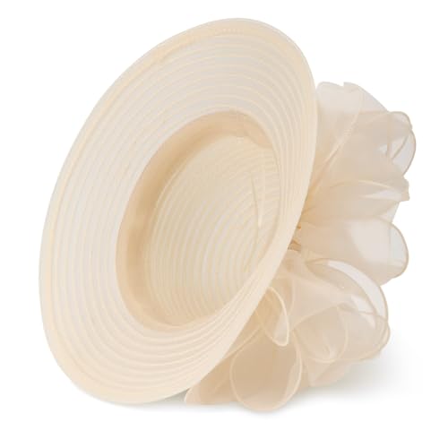 DRESHOW Lady Derby Dress Church Bowler Cloche Hat Bowknot Organza Bridal Cap for Wedding - color: 1 Pack Bowler Hat: Beige