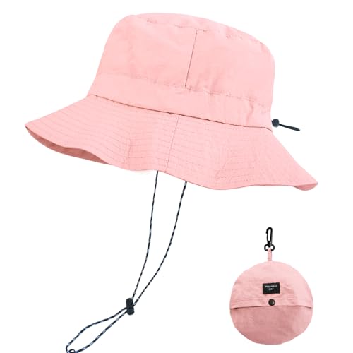 PFFY Packable Sun Bucket Hat for Men Women Outdoor UV Protection Sun Hats - color: Pink