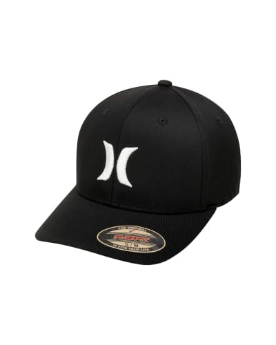 Hurley Mens Textured Fitted Baseball Cap, Moisture Wicking, Curved Brim - color: Black/White, size: Large-X-Large