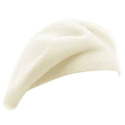 Wheebo Reversible Solid Color French Beret Hat for Women and Girls - color: Beige White