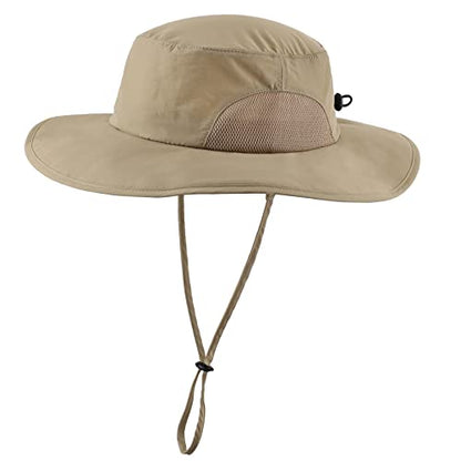 Home Prefer UPF50+ Mens Sun Hat Wide Brim Fishing Hat for Men UV Protection Womens Beach Bucket Hat for Golf Hiking Gardening - color: Dark Khaki