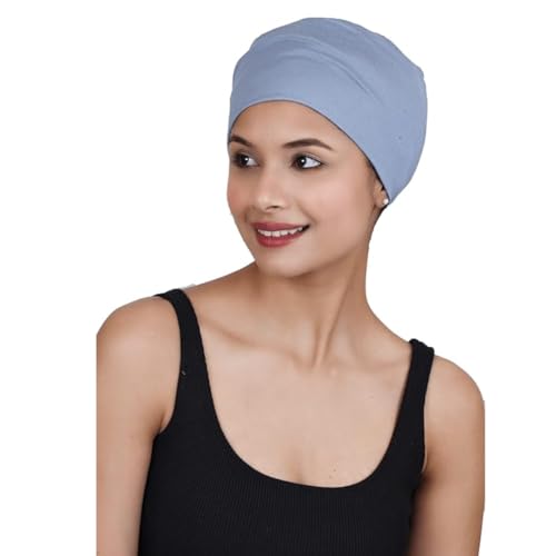Chemo Hats Solid Sleep Cap Women's Bamboo Soft Headwear Cancer Cap Chemo Headwear Women - color: Faded Denim